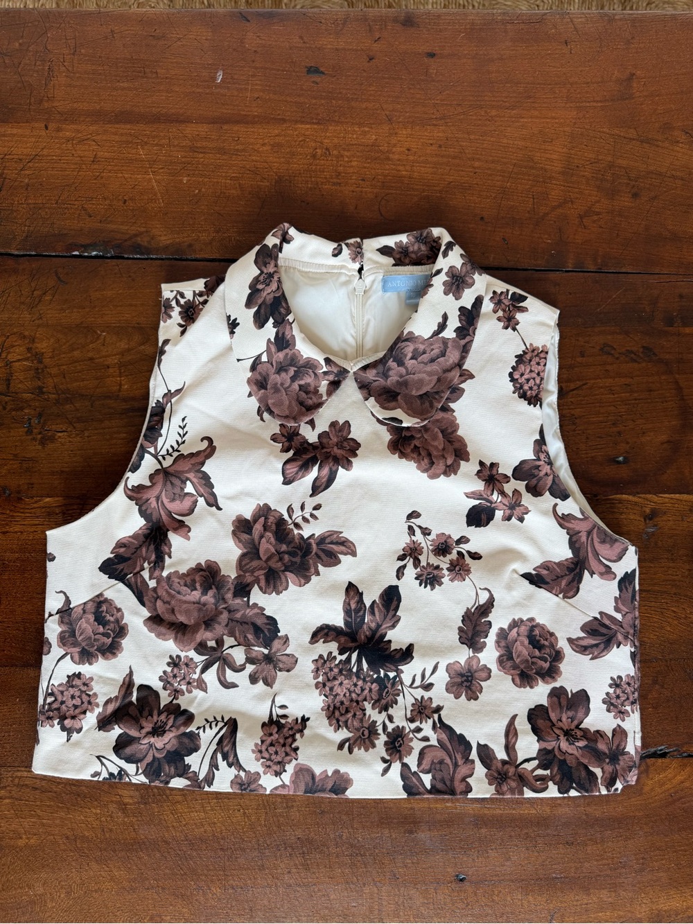 ANTONIO MELANI Cream Floral Sleeveless Top with Brown Print - Picture 3 of 6